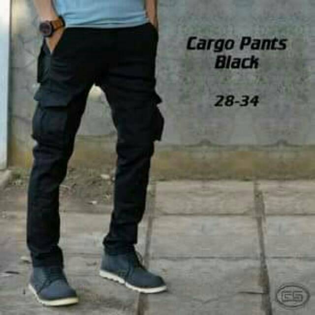 Celana cargo panjang polos hitam - cargo panjang pria - cargo panjang pensil original