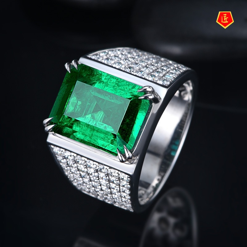 [Ready Stock]Fashion Personality 8 Karat Green Gem Ring