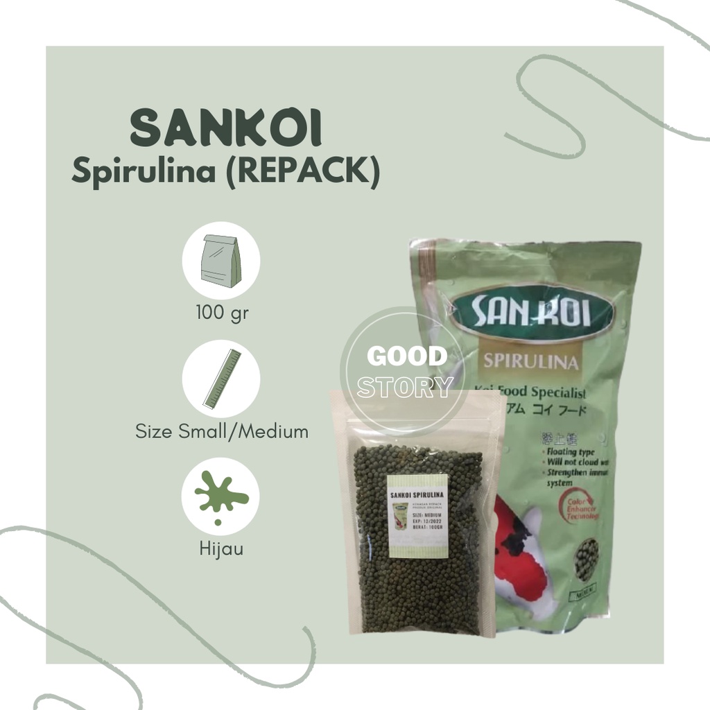 REPACK - SANKOI / SAN KOI SPIRULINA  MAKANAN IKAN KOI KURA KURA 100 GR KEMASAN ECER