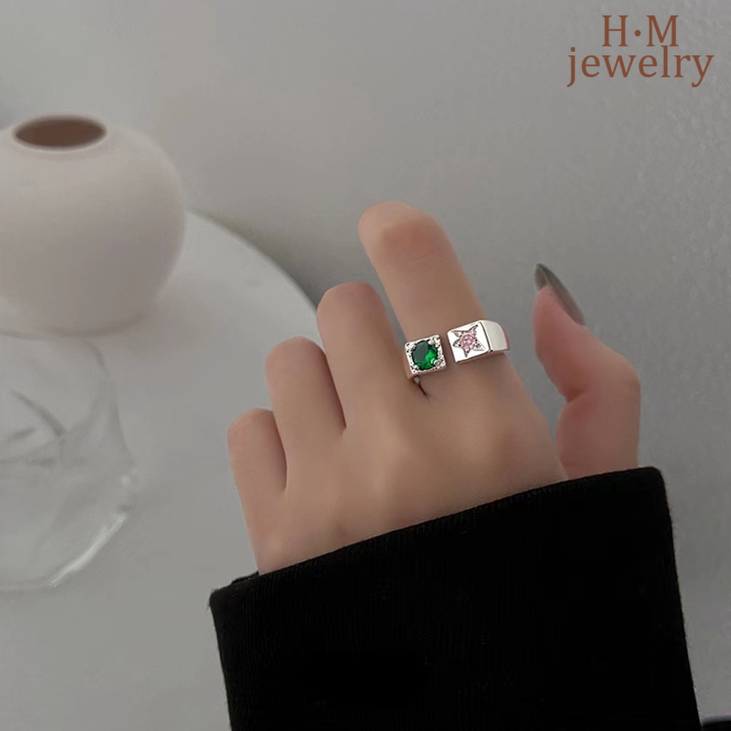 Set Cincin Inlaid Emerald Bahan S925 Silver