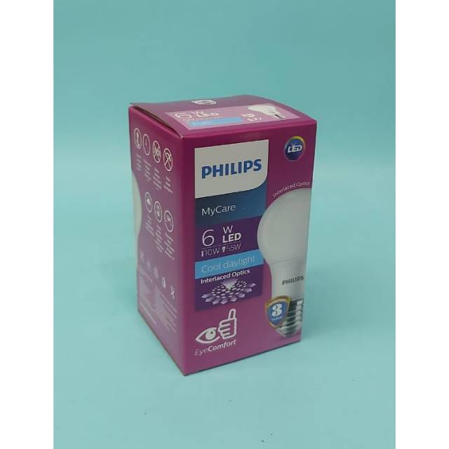 Philips LED 6w E27 A60 MyCare Putih 6000K