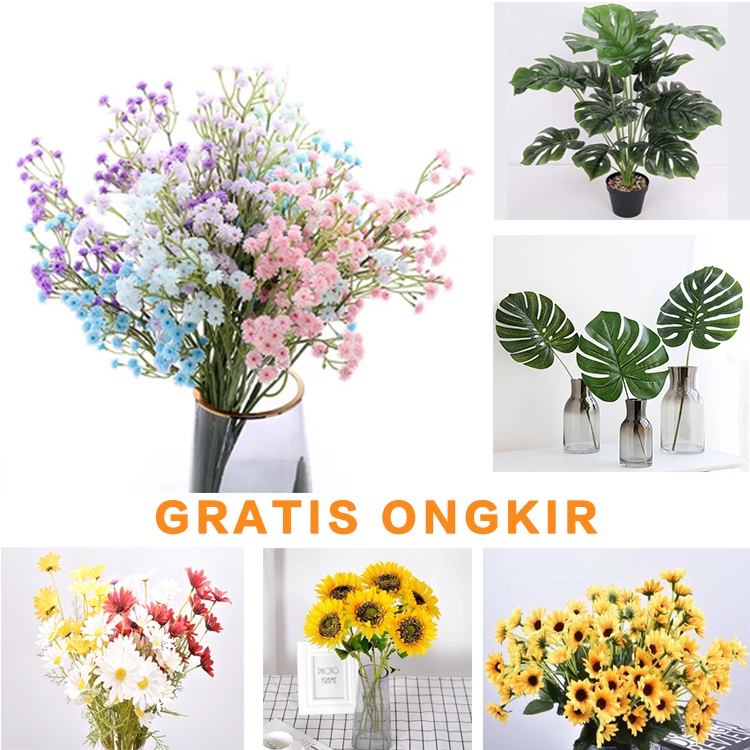 Bunga buatan gypsophila/bunga matahari/Calla lily/Bunga aster kecil/daun penyu Dekorasi meja pernikahan buatan