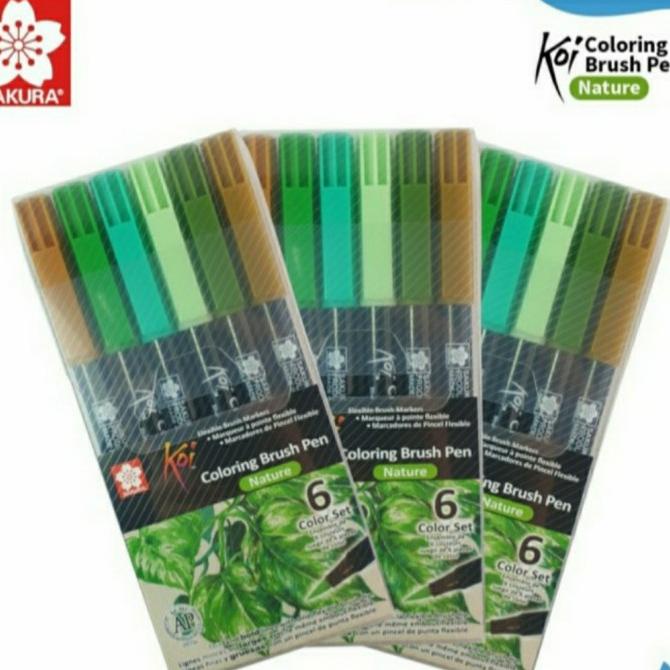 

(BISA COD) Brush Pen Sakura Set 6 Nature Koi Coloring Brush Pen SPECIAL Kode 678