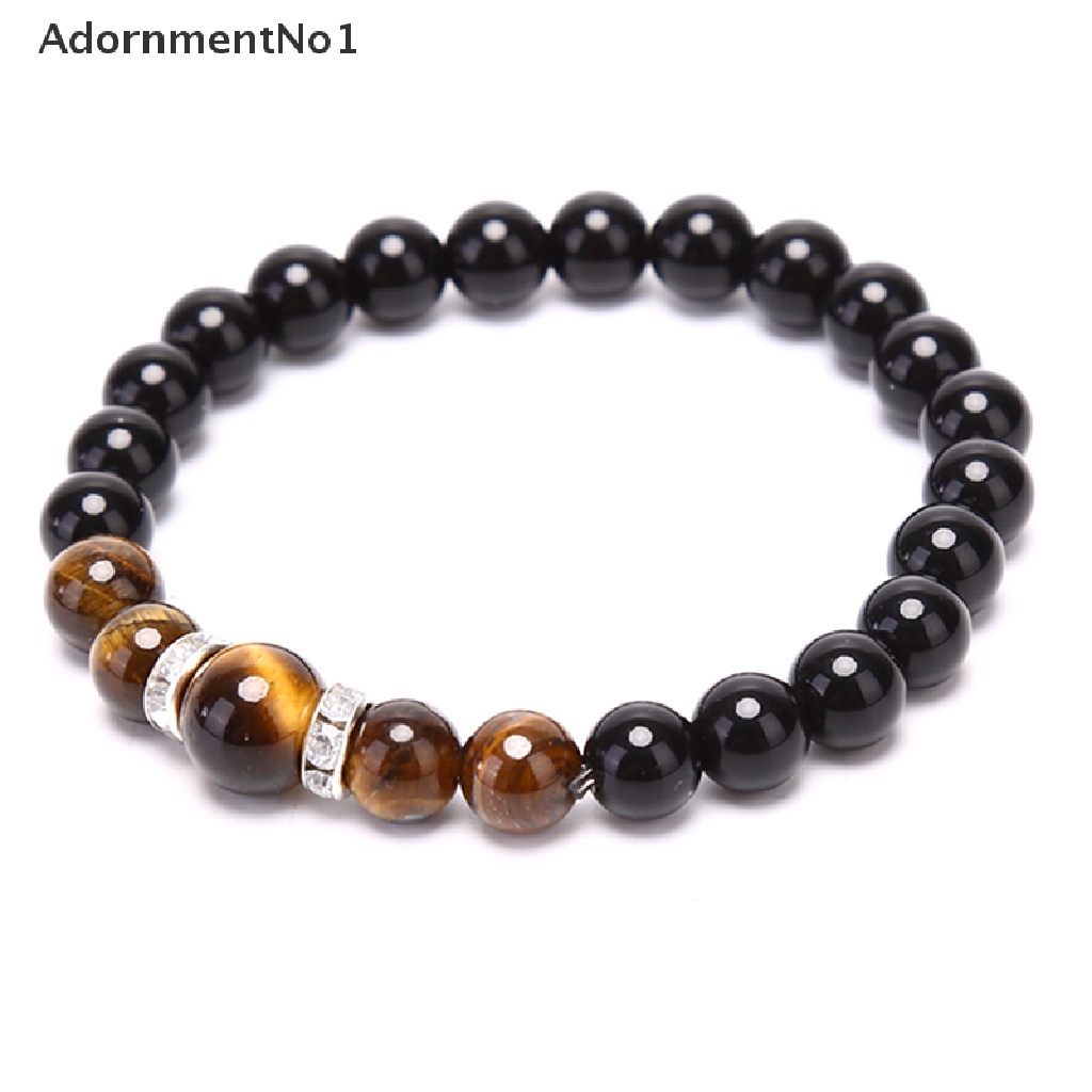 (AdornmentNo1) Gelang Tangan Manik-Manik Batu Obsidian Tiger Eye Hitam Untuk Pria