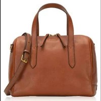 TAS WANITA BRANDED - FOSSIL SYDNEY LEATHER SATCHEL MEDIUM BROWN