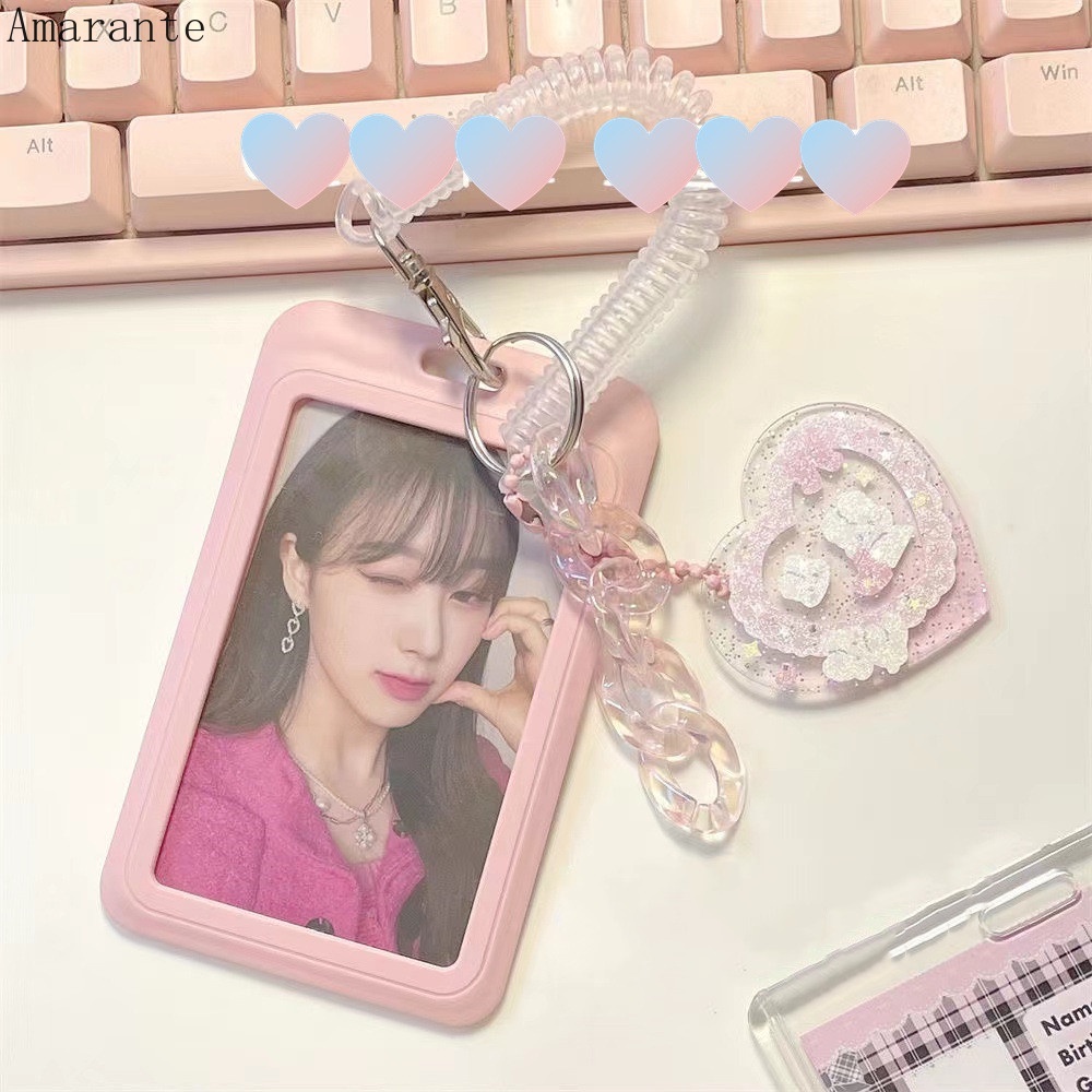 Ama Ins Idol Photocard Holder Rantai Pink Kredit Bus ID Bank Card Holder Tahan Air Pelindung Case Liontin Mengkilap