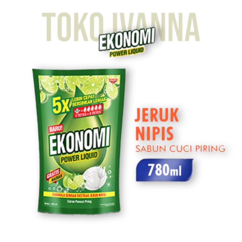 Ekonomi Pencuci Piring Power Liquid Jeruk Nipis 755mL [GRATIS HADIAH]