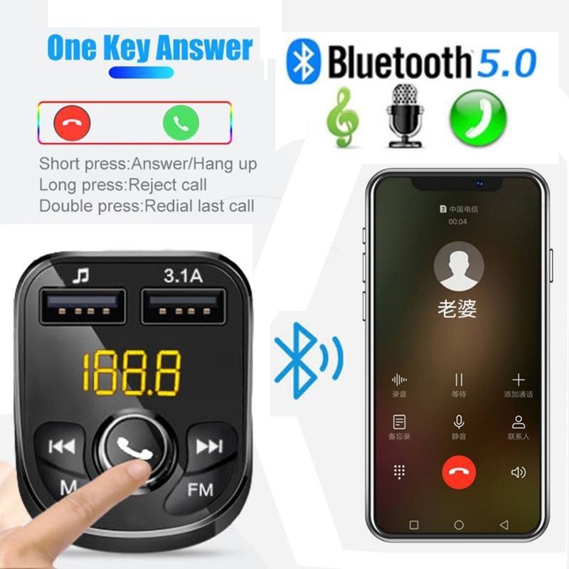 Car Bluetooth MP3 Dual USB Charger Mobil Audio Digital Display TF Slot FM Transmitter