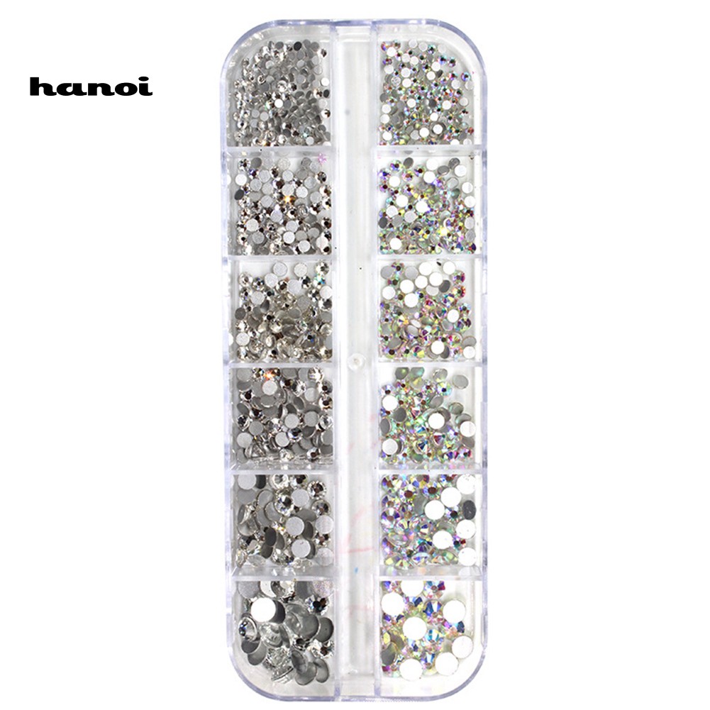 12 Grid 3D DIY Glitter Nail Art Rhinestone Sequins Decoration Manicure Tips