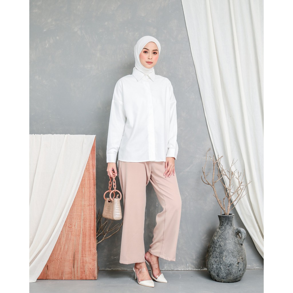 EVONNE Letty Shirt White Hide Button Basic Oversize Pattern LD109 E03-04 ALLSIZE M fit to L-1