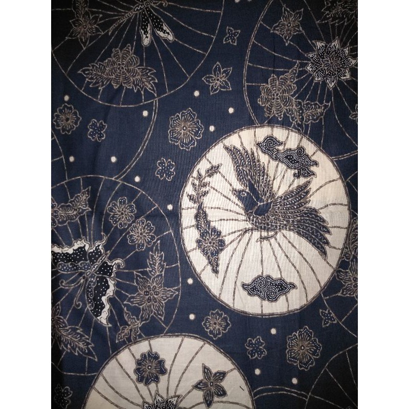 Kain Batik Printed Modern Warna Abu Biru Corak Burung