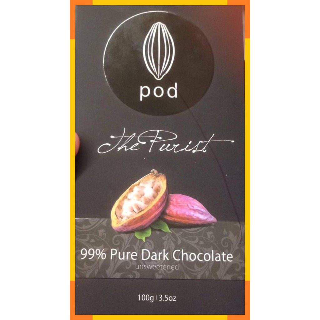 

POD The Purist 99% Pure Dark Chocolate Bar Cokelat Coklat Healthy Snek