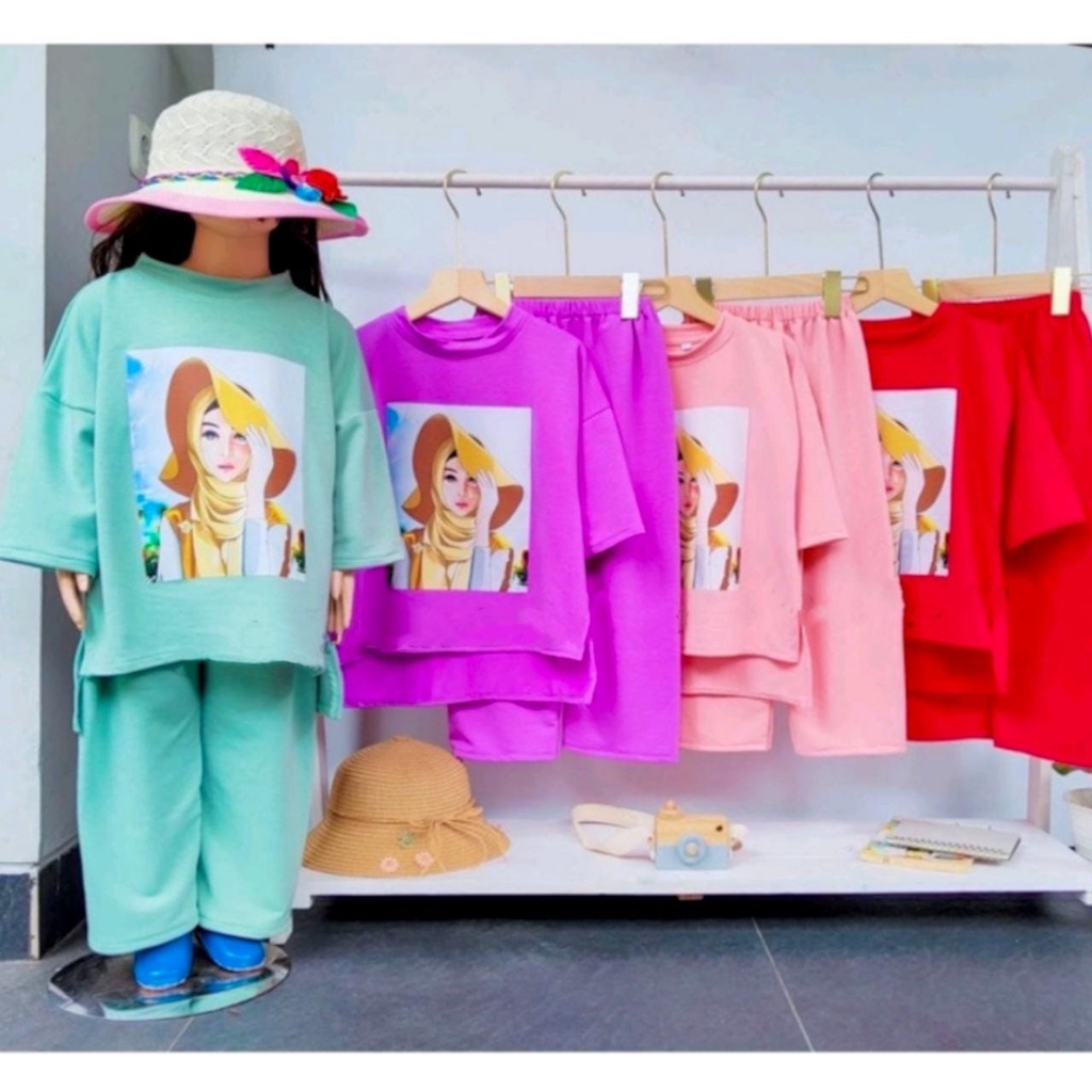 Baju anak perempuan bahan babyterry usia 3 sampai 12 tahun// baju slebew oversize//baju anak perempuan selebew/// setelan anak perempuan