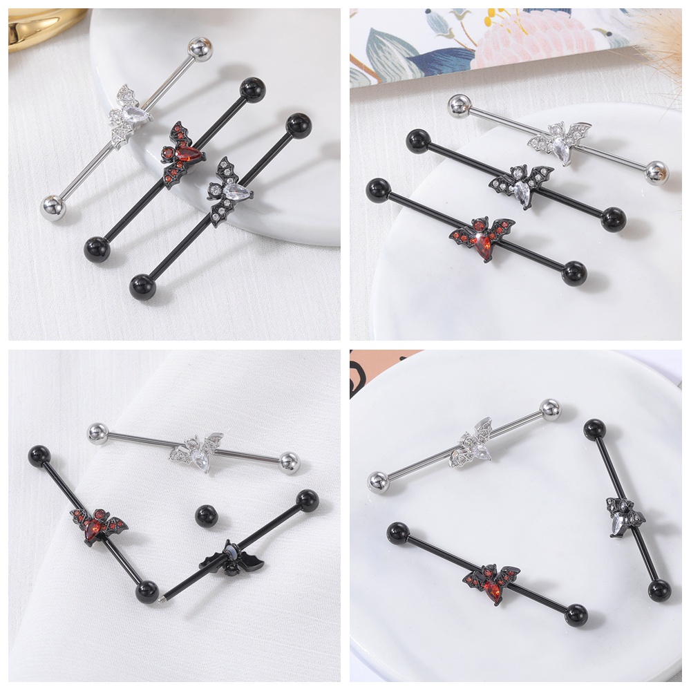 1pc Anting Tindik Hidung / Bibir / Pusar / Tulang Rawan Telinga Desain Kelelawar Bahan Stainless Steel Gaya Punk