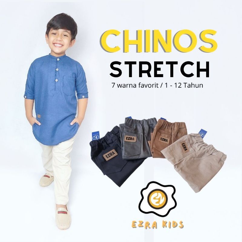 Ezra Kids Celana Chinos Panjang Anak Laki Laki Stretch Usia 2 - 12 Tahun