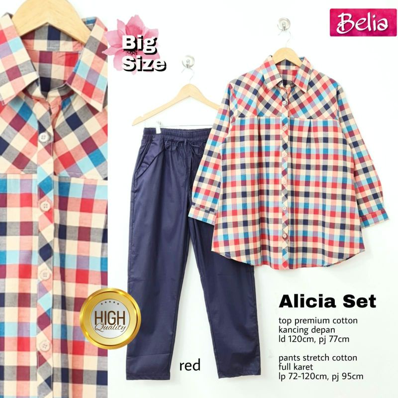 TKG - ALICIA SET KOTAK / Setelan Celana Kemeja Kotak Jumbo LD20 by Fashion Solo