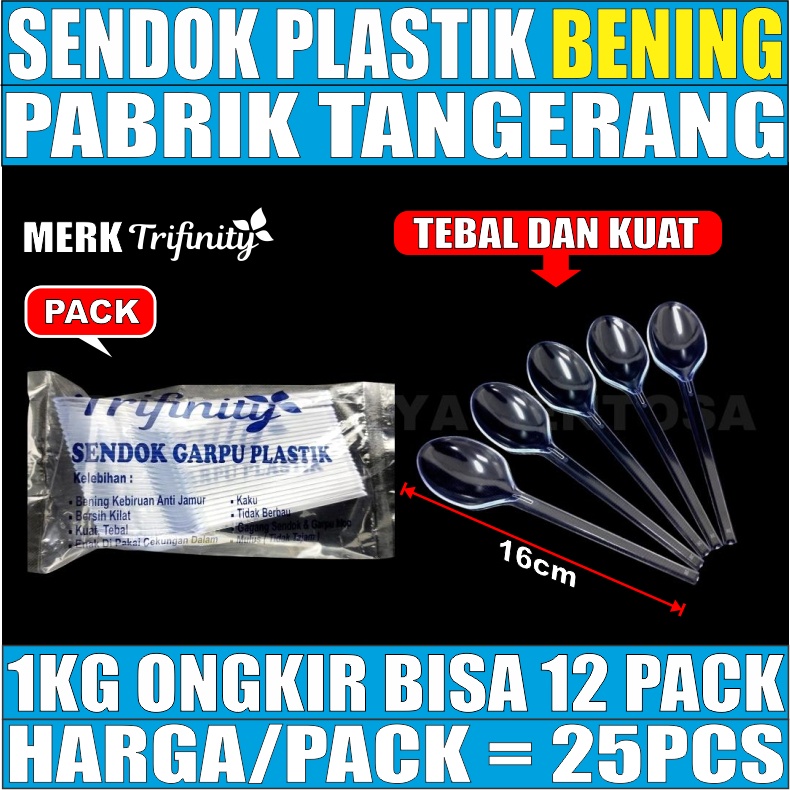 Sendok makan kuat plastik 25pcs murah panjang bening per pack es kepal milo Trifinity