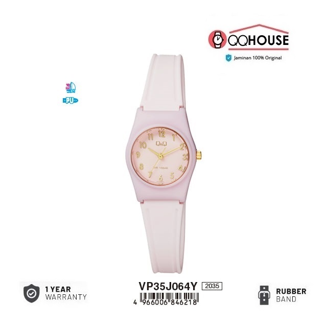 Q&Q QNQ QQ VP35 VP35J VP35J064 VP35J064Y ORIGINAL ANALOG WATCH RUBBER BAND JAM TANGAN WANITA TALI KA