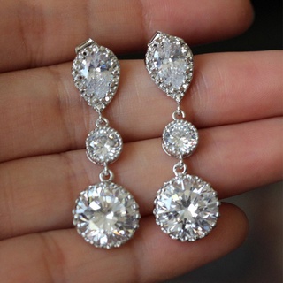 Fashion Geometric Oval Flower Leaves Hollow Cubic Zirconia For Women Bridal Engagement Earrings 