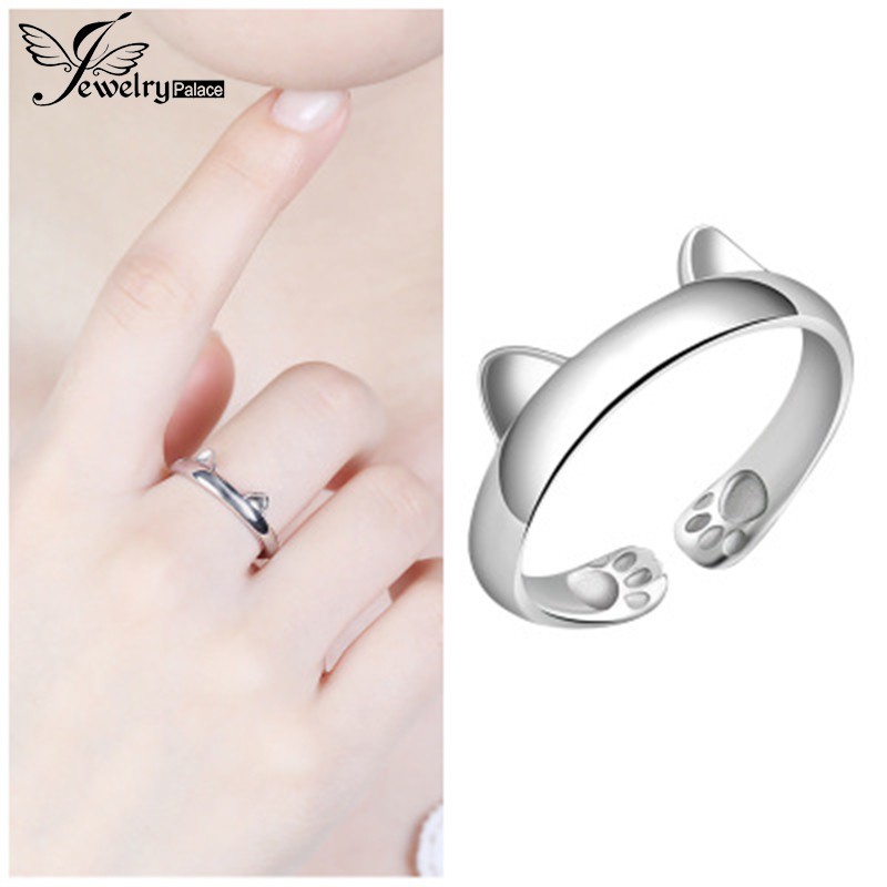 925 perak sterling untuk wanita cincin fashion perhiasan kucing lucu