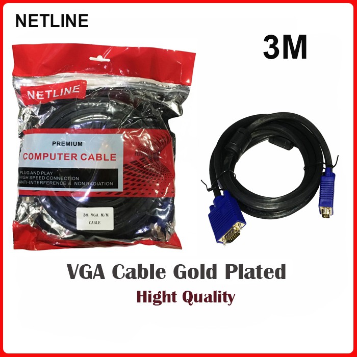 NETLINE Kabel VGA 3M Gold Plated M-M