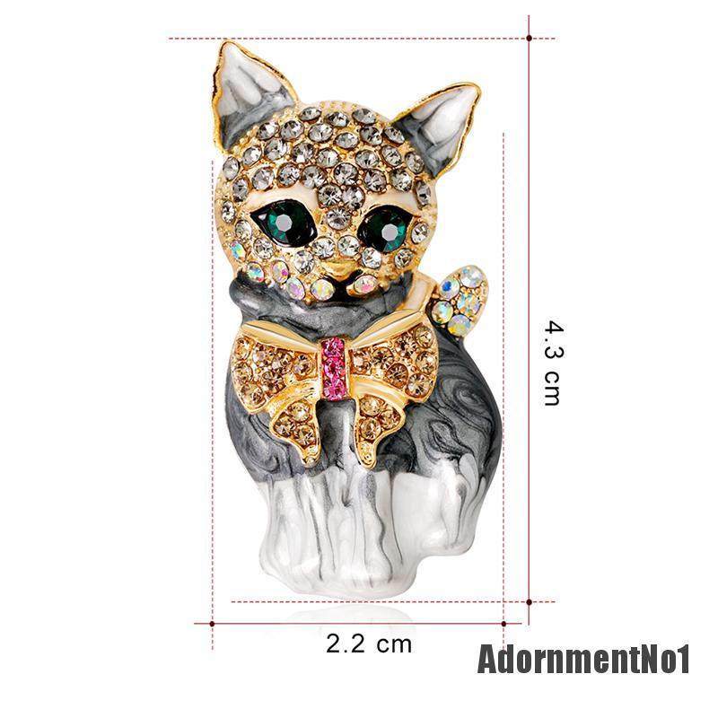 (Adornmentno1) Bros Pin Enamel Bentuk Kartun Kucing Mata Hijau Aksen Kristal Untuk Aksesoris Tas