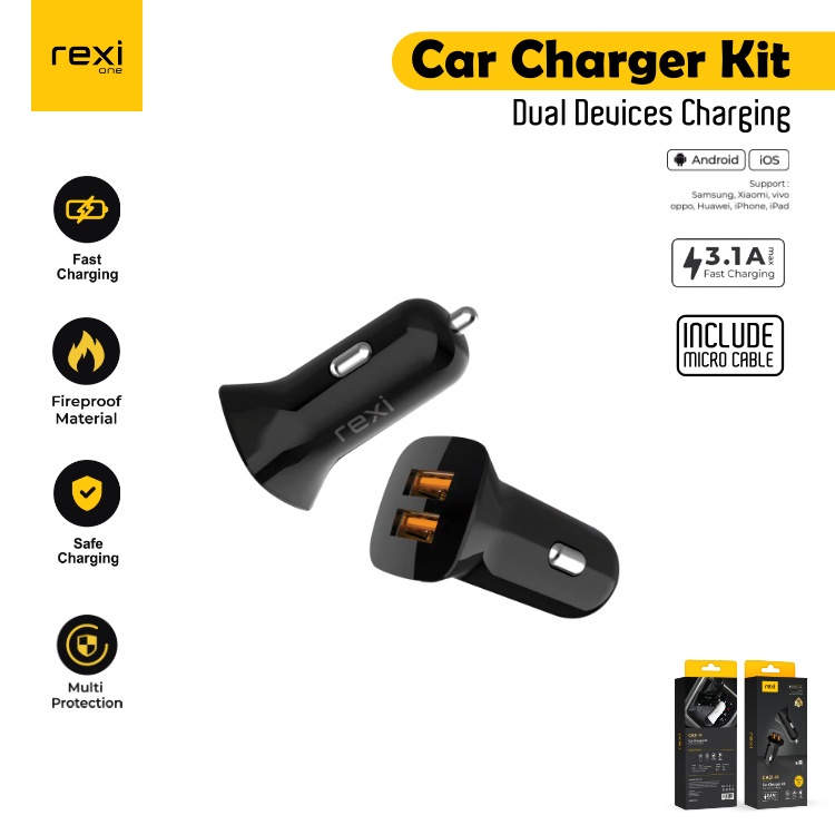 CAR CHARGER REXI 2 USB MICRO QUICK CHARGE 3.1A 15.5W GA31-M