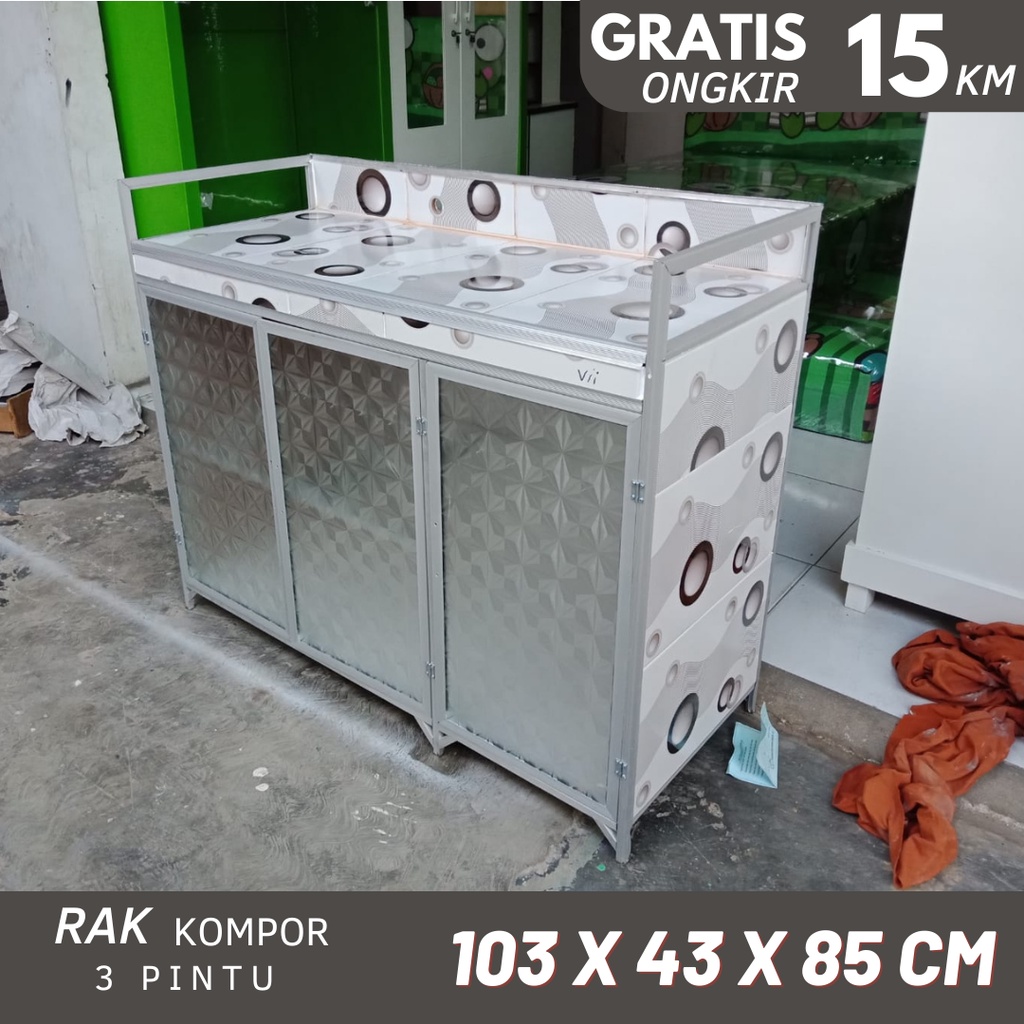 RAK KOMPOR / RAK PIRING ALUMINIUM 3 PINTU FULL KERAMIK