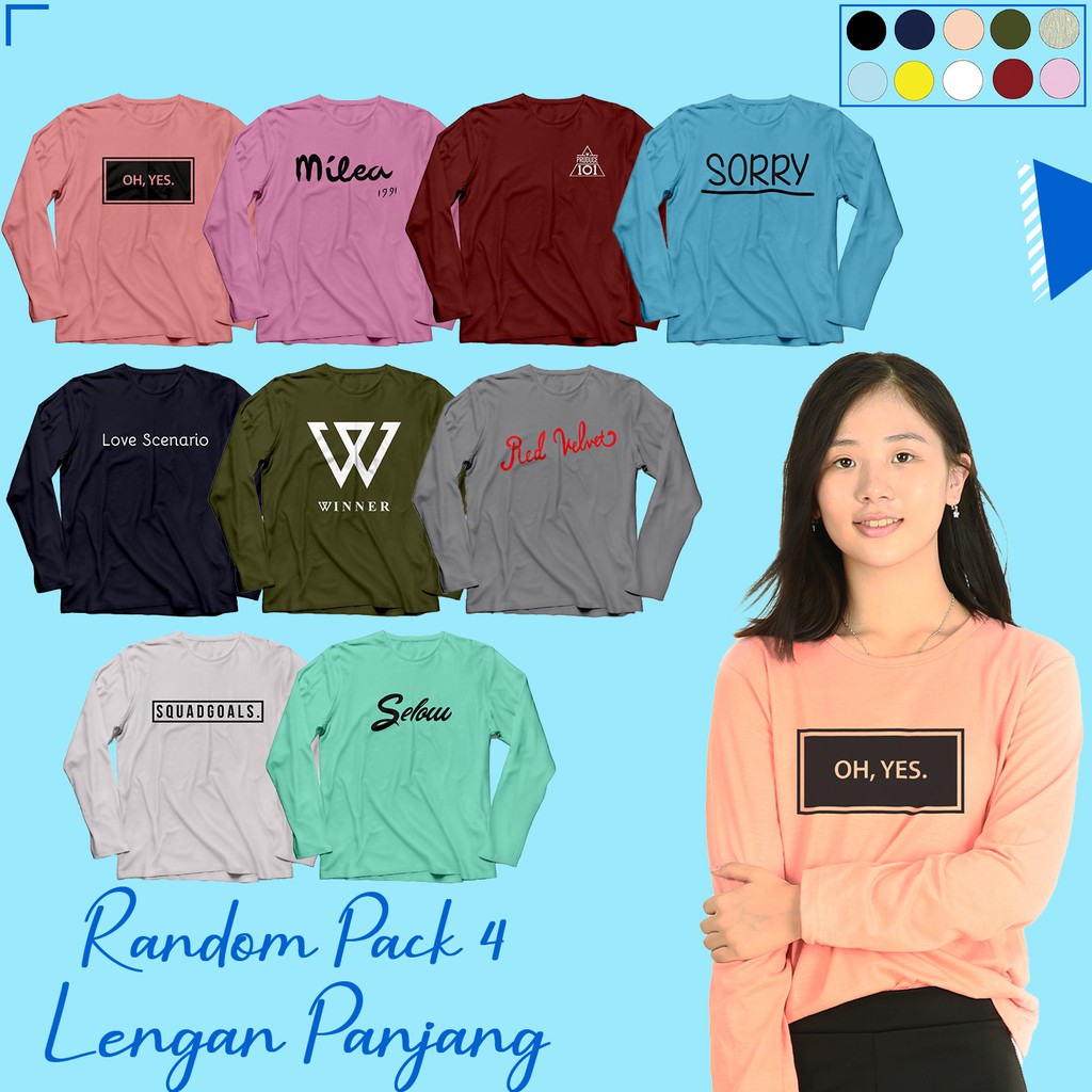 (RS) BAJU KAOS LENGAN PANJANG KATUN COMBED 30S MOTIF RANDOM FOR CEWEK TUMBLR - YELONIX