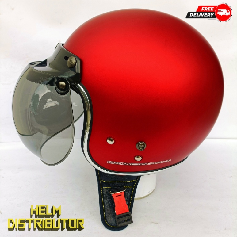 HELM BOGO RETRO KUALITAS PREMIUM LIS CHROME KACA DATAR/CEMBUNG FULL LEHER SNI DEWASA PRIA WANITA (COD)