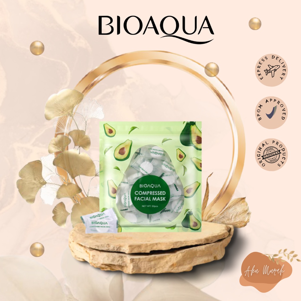 ✨ AKU MURAH ✨ BIOAQUA DIY Compressed Facial Face Mask isi 50 Pcs &quot;AVOCADO&quot; Sekali Pakai BPOM