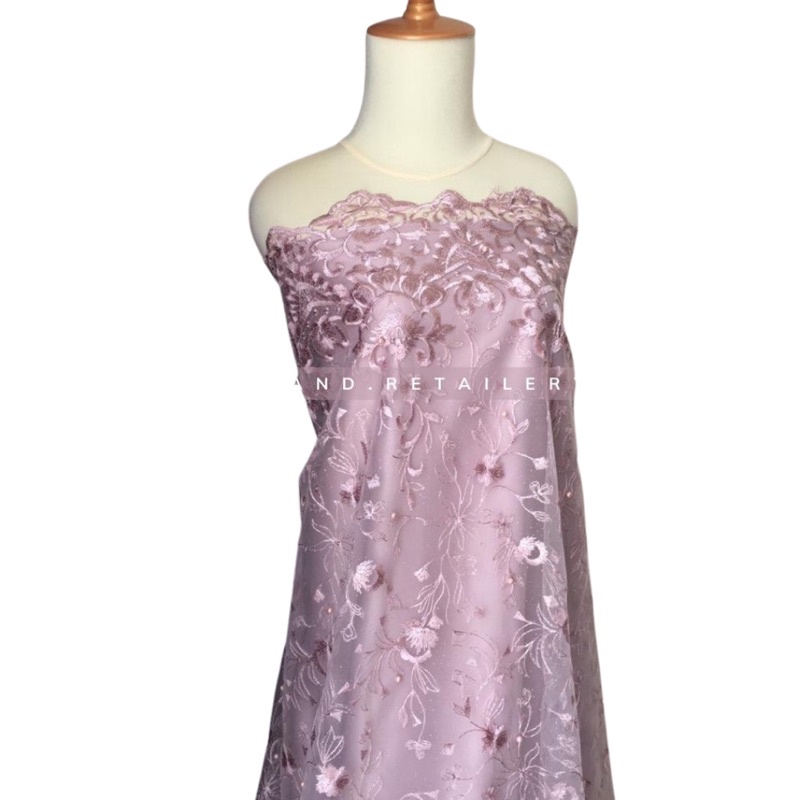 Bahan Dasar Kain Premium Brokat Tile Bordir Mutiara Bulgari warna Rose Gold