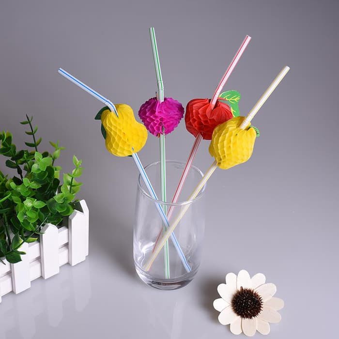 pipet minum sedotan plastik hiasan buah atau payung drinking straw