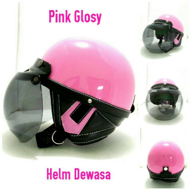 Helm Chip Bogo Glosi Pink Polos Kaca Gelap