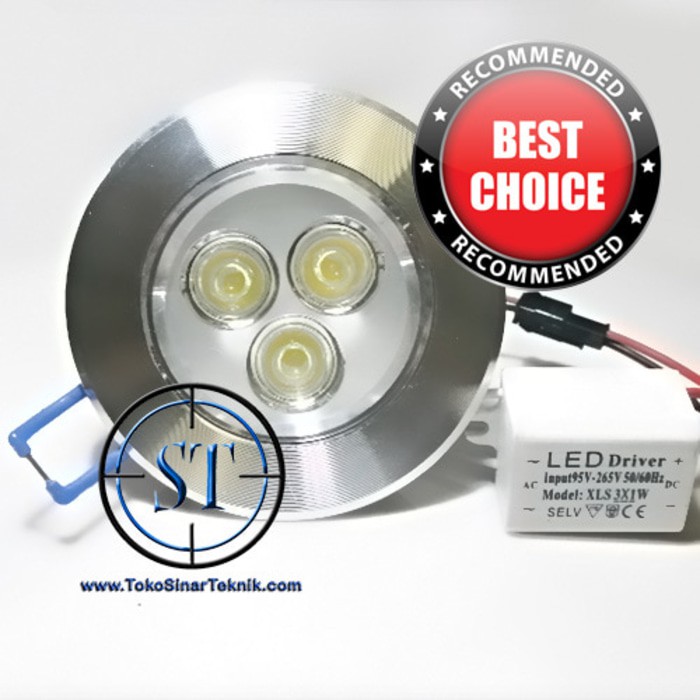 Lampu Downlight LED 3W Sorot Down Light 3 W Watt 3Watt 3Mata Plafon AC 220v Langsung Pasang Tanpa Driver