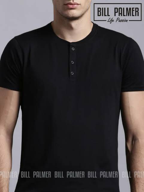 Kaos Henley Polos Pria Kaos Henley Lengan Pendek Pria Warna Hitam All Size L