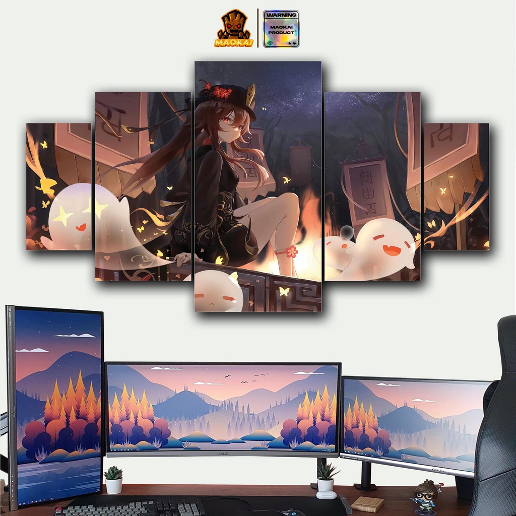 MAOKAI1 SET Pajangan Hiasan dinding GENSHIN IMPACT HU TAO  Poster Kayu Wall Decor