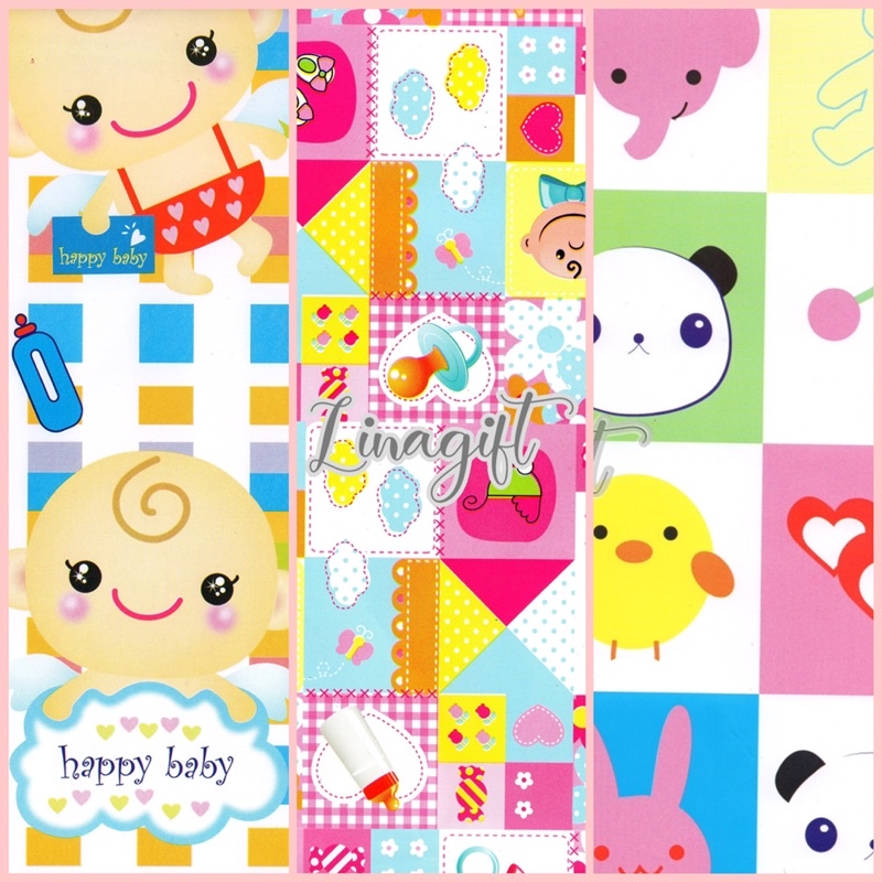 ( 5 Lembar ) SR BABY KERTAS KADO GLOSY - GIFT WRAP PAPER NEWBORN LAHIRAN GIRL BOY RAINBOW VINTAGE CLASSIC