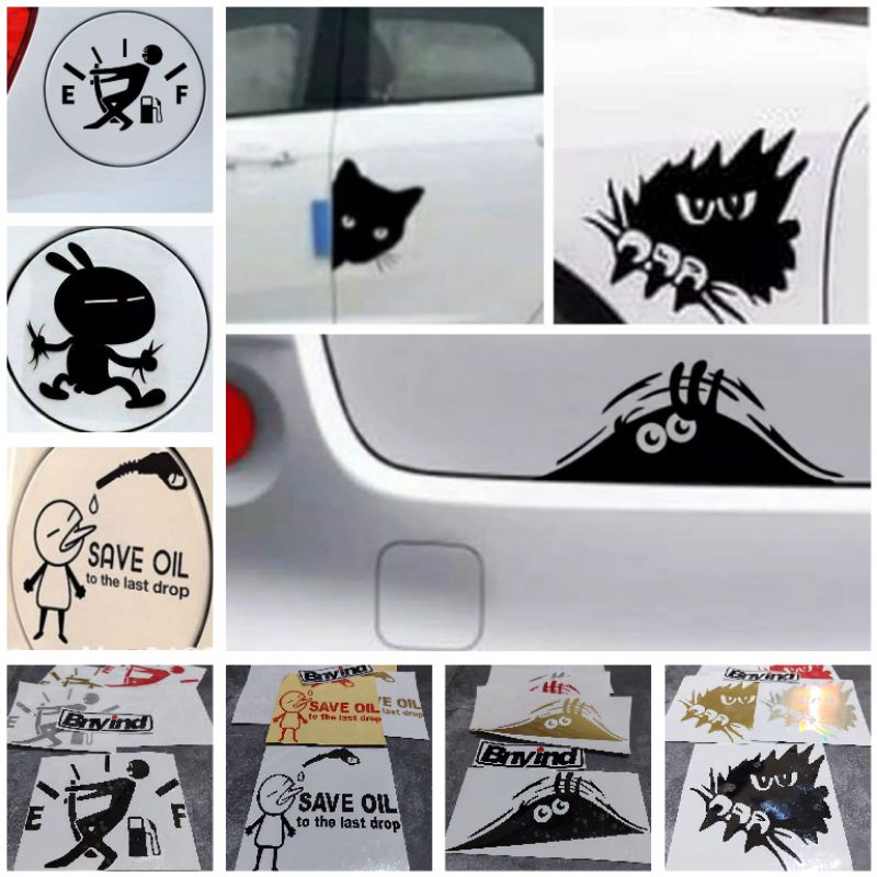 STICKER TUTUBTANKI BENSIN MOBIL STICKER NGINTIP SAVE OIL TUZKI  KUCING STICKER MOTOR STICKER MOBIL CUTTING