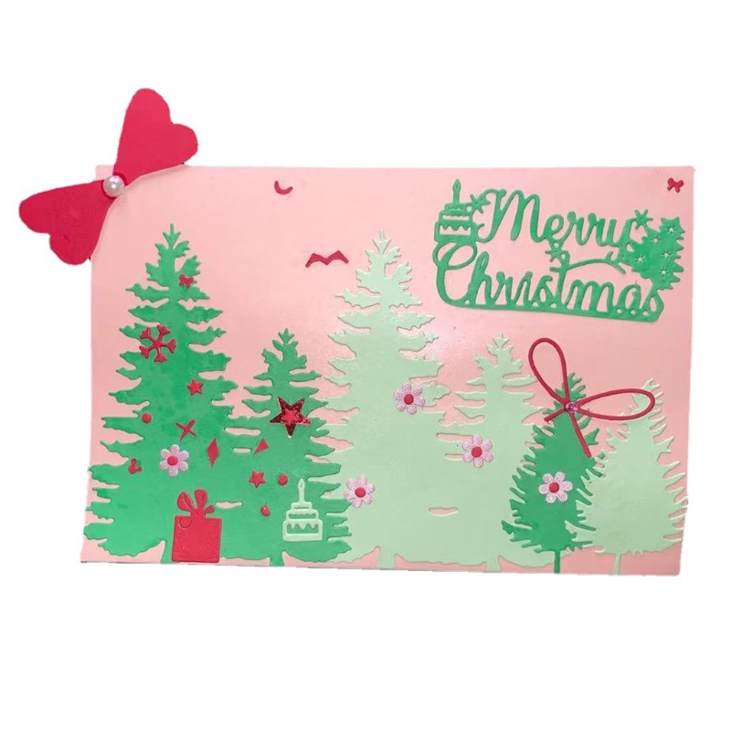 Cetakan Stensil Cutting Dies Motif Pohon Natal Bahan Metal Untuk Scrapbook / Craft DIY