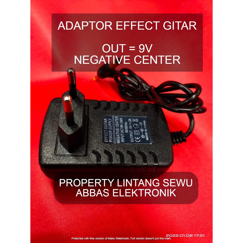 ADAPTOR POWER SUPPLY EFFECT GITAR 9 VOLT NEGATIVE CENTER