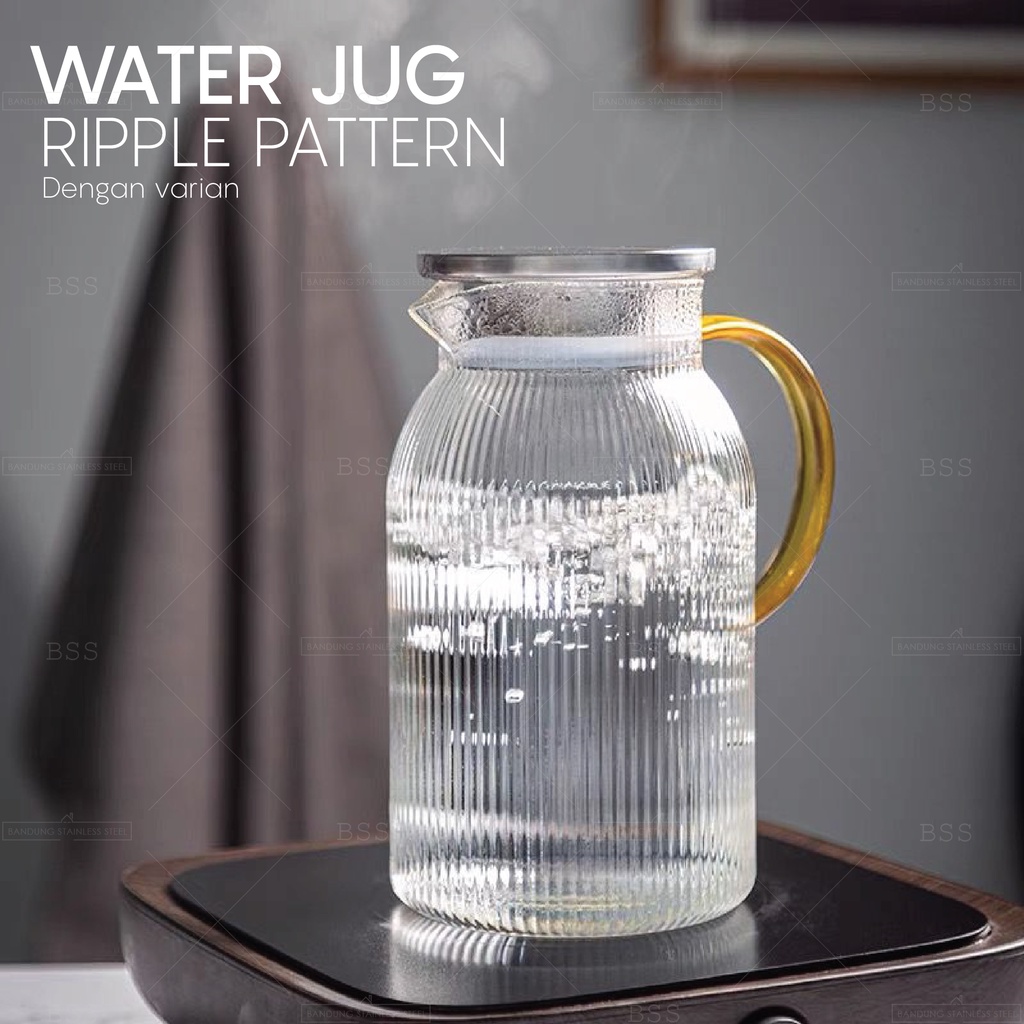 Water Jug Glass Ripple Teko Kaca Pitcher Air Minum Borosilicate Besar 1.6L 1.8L Tahan Panas Dingin