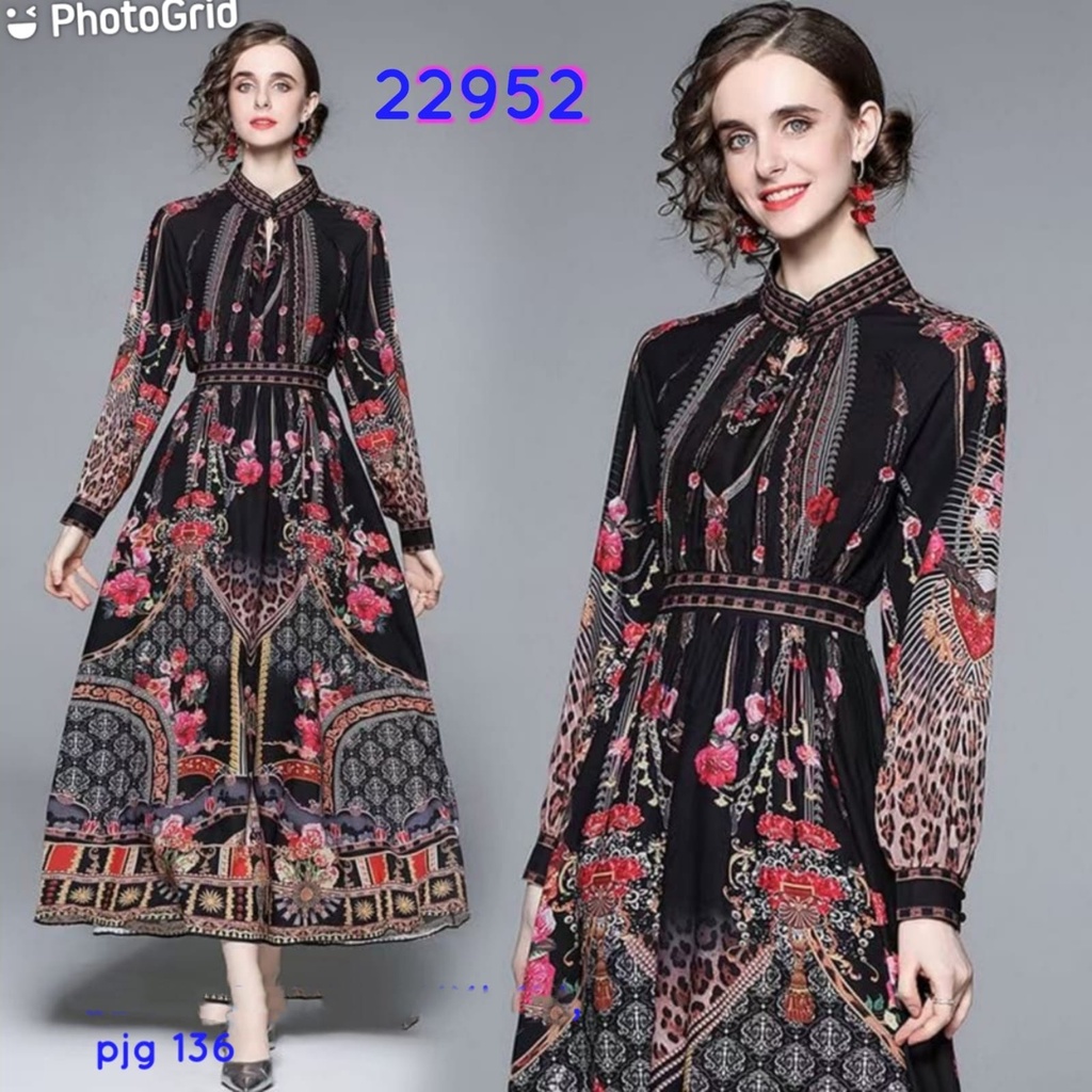 Long Dress Flower Leopard - Maxi Dress Bunga Hitam - Gamis Dress Hijab Ramadhan Lebaran DJ22952