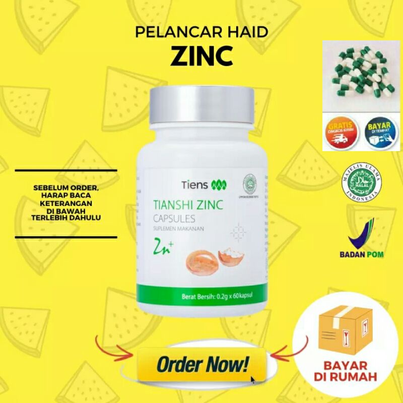 ZINC TIENS CAPSULE SUPLEMEN PELANCAR HAID HERBAL ALAMI HALAL BPOM TANPA EFEK SAMPING BISA BAYAR DI R