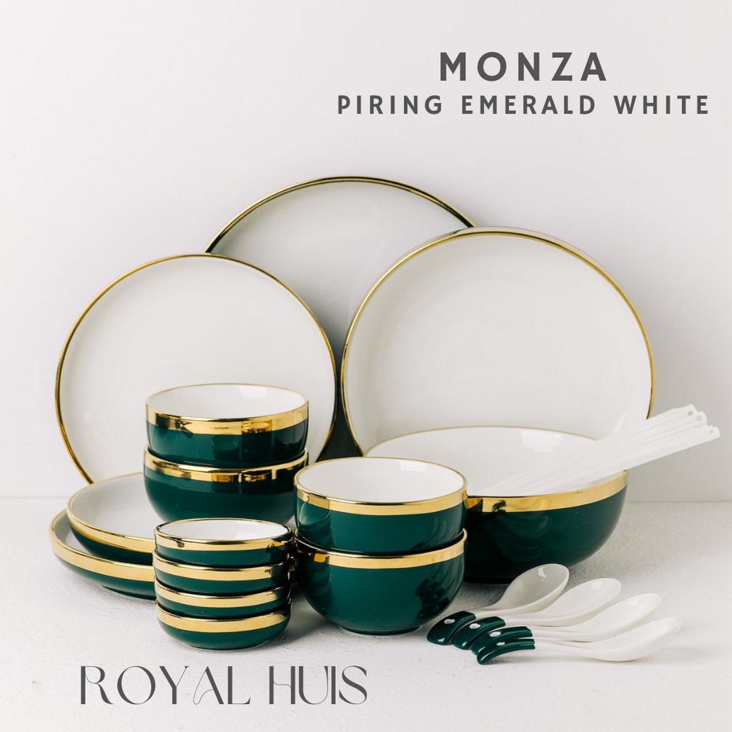 Piring Makan Keramik Putih Hijau / Piring Green White Keramik List Gold / Mangkuk Keramik Hijau Puti