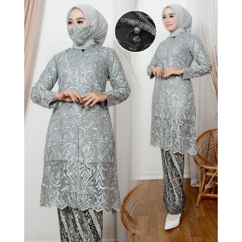 Setelan kebaya tulle//kebaya wisuda modern//kebaya tunik seragaman//kebaya sage grenn