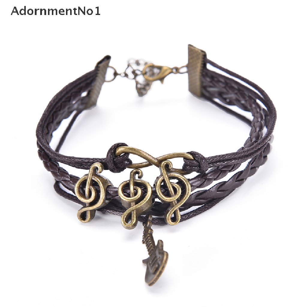 (AdornmentNo1) Gelang Tangan Kulit Vintage Gaya Punk Motif Gitar / Not Musik / Infinity Untuk Perhiasan Wanita