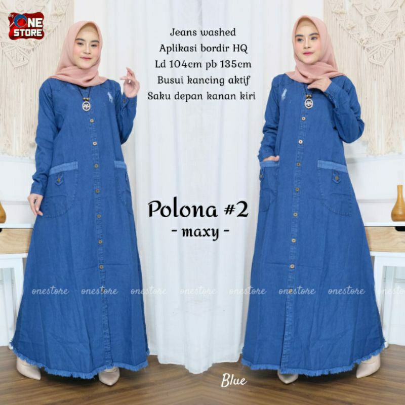 fashion terbaru 2022 gamis jeans bordir denim wanita dewasa ld:104