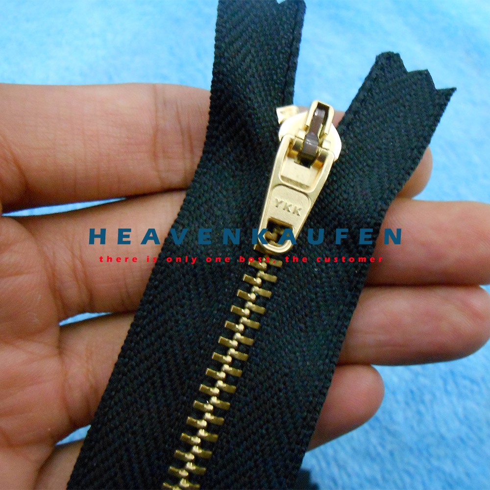 Resleting Zipper Jeans YKK 7 inch / 17,8 cm Hitam - Gold Emas