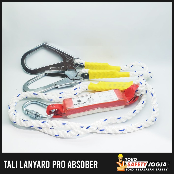 LANYARD PRO ABSORBER DOUBLE BIG HOOK GOSAVE HARNESS SAFETY BELT